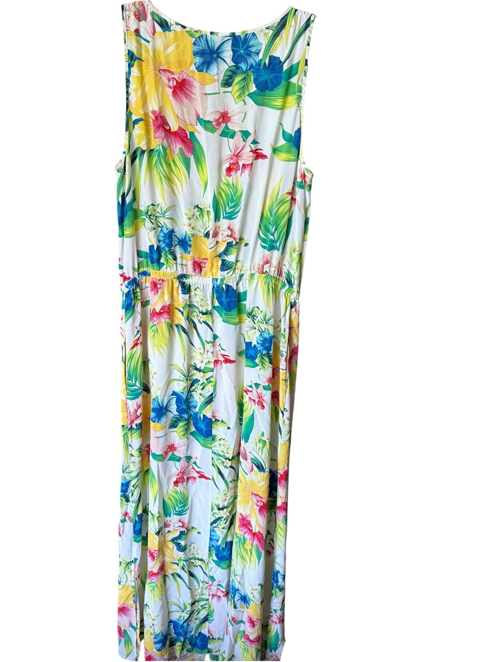 White with Yellow, Blue & Green Tommy Bahama Fleur De Lite Silk Maxi Dress Sz M - Picture 4 of 10